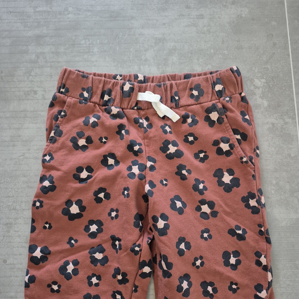 Carter's Girls Sz 7 Sweatpants Black & Pink Floral Leopard Jogger 100% Cotton - Picture 2 of 4
